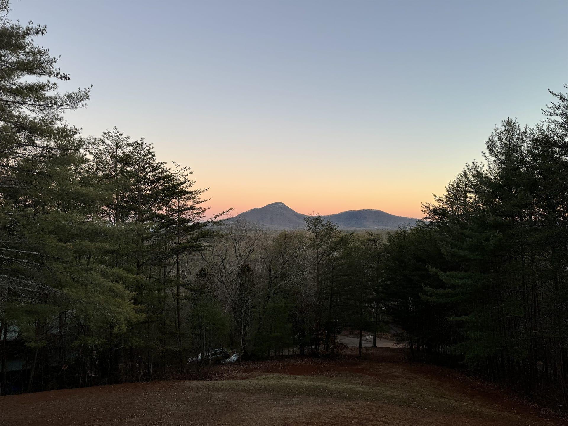 The face of Mount Yonah at dusk, seen from Todd and Jenny Chandler's back deck in Helen, Georgia